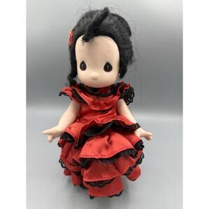Precious Moments Doll Red Flamenco Dress Black Hair Vinyl 8” Figure